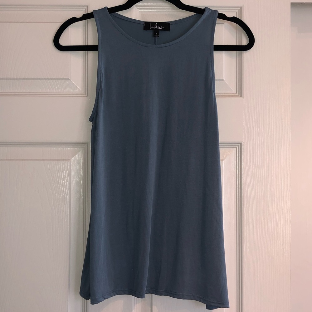 Teal tank top with slit in the back